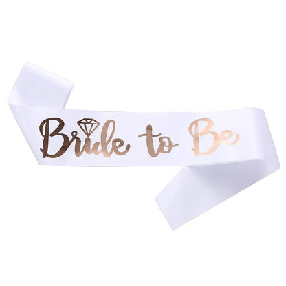 Bride to be satin sash big diamond white rose gold