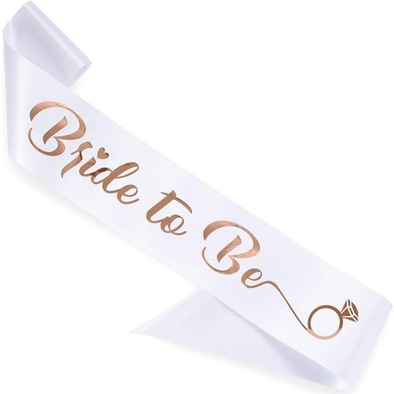 Bride to be satin sash tail diamond white rose gold