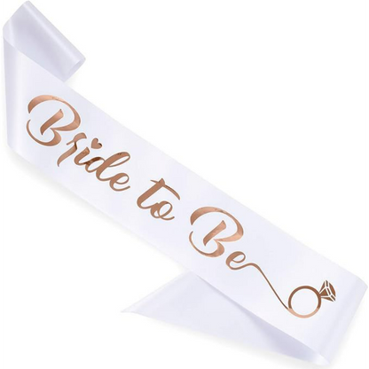 Bride to be satin sash tail diamond white rose gold