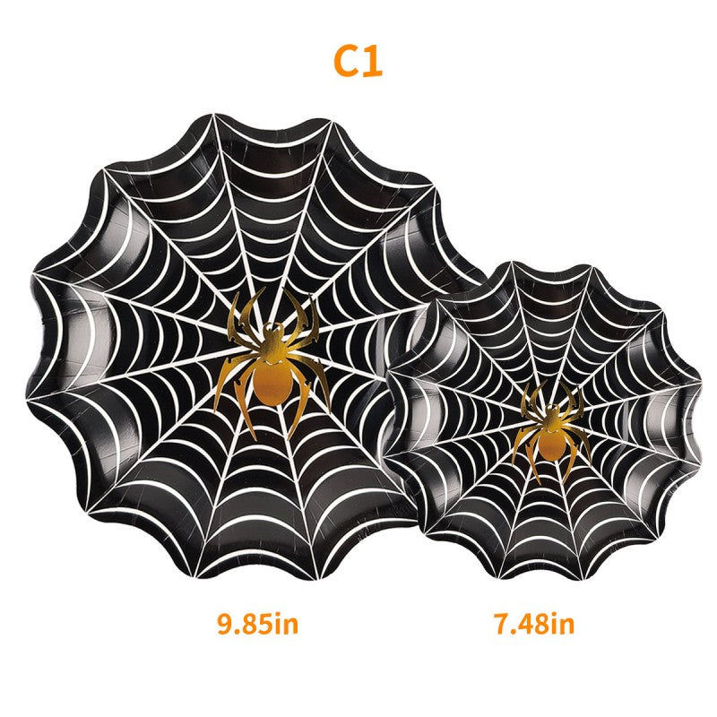 Halloween Spider Web Plate Set – Bulk Disposable Plates for Birthday Party, Haunted House & Themed Event Supplies