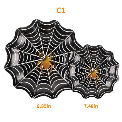Halloween Spider Web Plate Set – Bulk Disposable Plates for Birthday Party, Haunted House & Themed Event Supplies