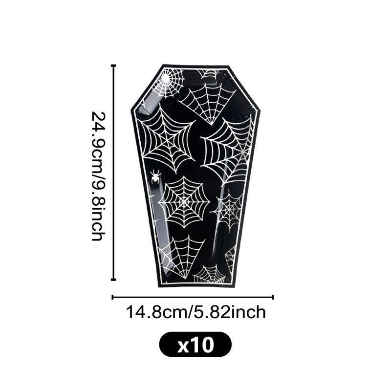 Halloween Coffin Shaped Paper Plates | Ghost & Bone Disposable Dinnerware | Party Supplies (C1-C6 Designs, 10 pieces/pack)