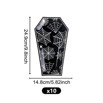 Halloween Coffin Shaped Paper Plates | Ghost & Bone Disposable Dinnerware | Party Supplies (C1-C6 Designs, 10 pieces/pack)