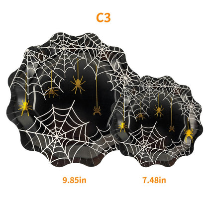 Halloween Spider Web Plate Set – Bulk Disposable Plates for Birthday Party, Haunted House & Themed Event Supplies
