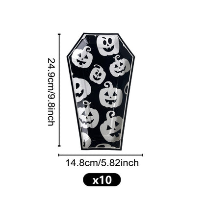 Halloween Coffin Shaped Paper Plates | Ghost & Bone Disposable Dinnerware | Party Supplies (C1-C6 Designs, 10 pieces/pack)