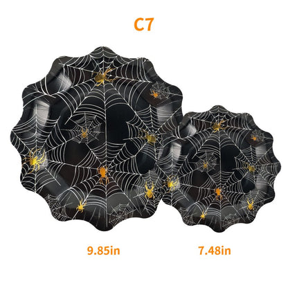 Halloween Spider Web Plate Set – Bulk Disposable Plates for Birthday Party, Haunted House & Themed Event Supplies
