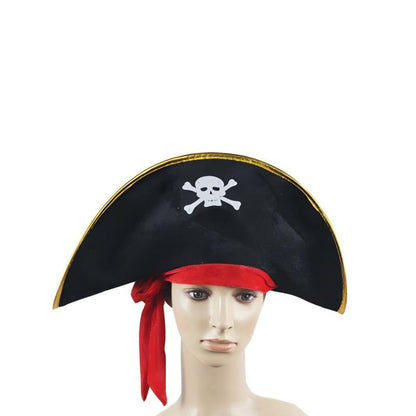 Pirate Captain Hat & Zorro Hat – Halloween Costume Accessory for Adults & Kids (Black Round / Silver/Gold Skull & Pumpkin / Lace Captain / Adult & Kid Sizes)