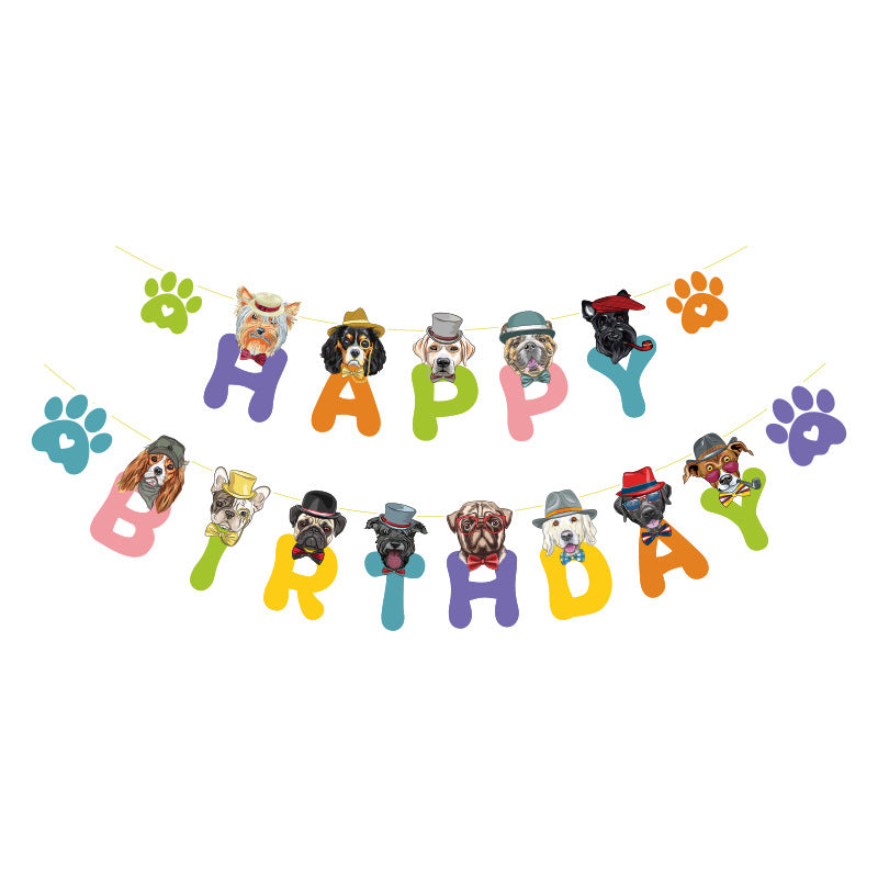 Dog Birthday Banner with Happy Birthday Letters – Paw Print Pet Party Bunting, Hanging Flag for Puppy’s First Birthday, Photo Prop & Decor
