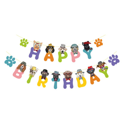 Dog Birthday Banner with Happy Birthday Letters – Paw Print Pet Party Bunting, Hanging Flag for Puppy’s First Birthday, Photo Prop & Decor