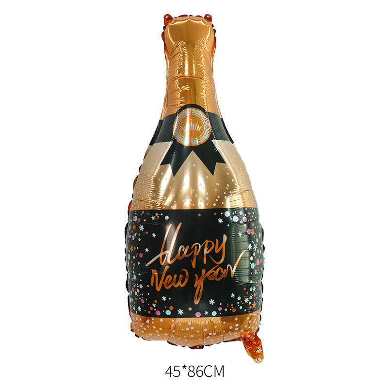 Happy New Year Balloons, Wine Bottle & Meteor Foil Set for Party Decor