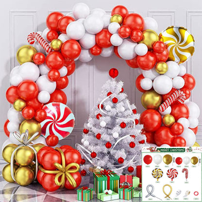 Christmas balloon garland kit, red and white peppermint candy cane balloon arch