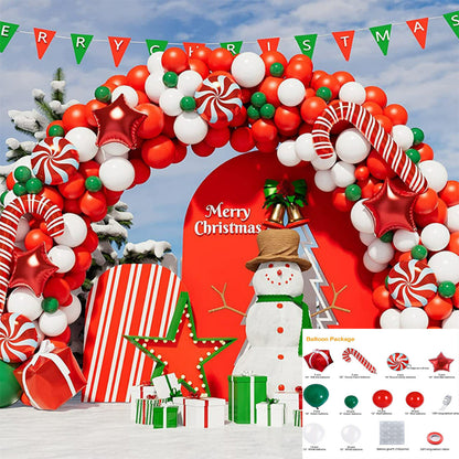 Christmas balloon arch kit, classic red, green, and white holiday balloon garland