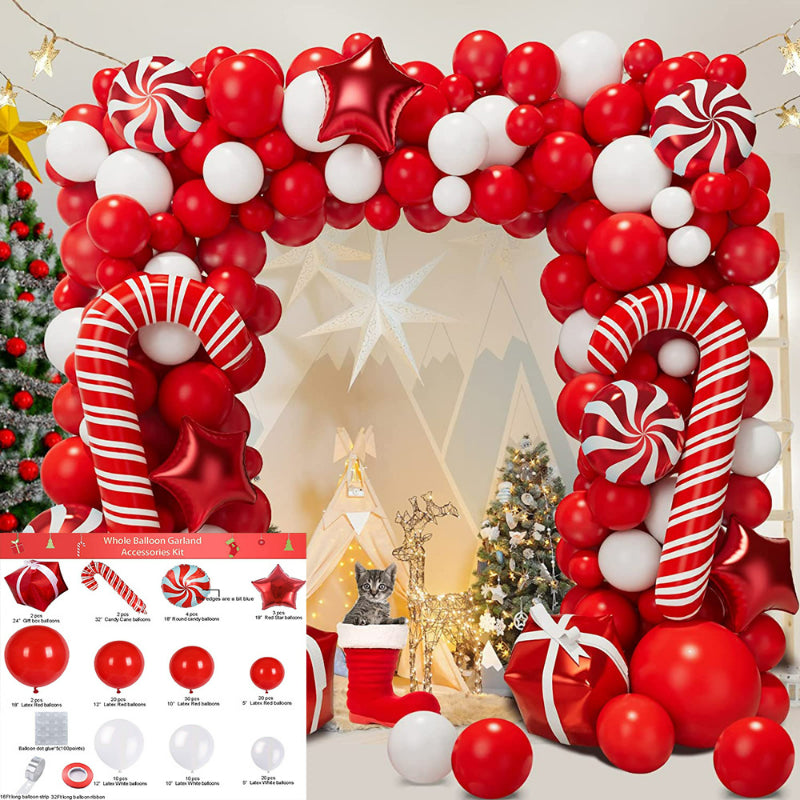 Christmas balloon arch kit, red and white spiral candy cane balloon arch