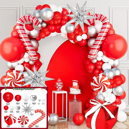Christmas balloon arch kit, red and white candy balloon arch with gift box foils