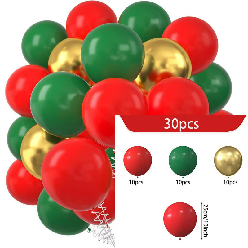 Christmas latex balloons, 30-piece red, green, and metallic gold balloon pack