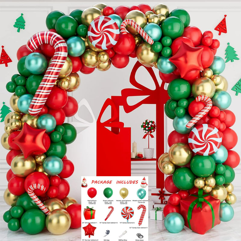 Christmas balloon arch kit, deluxe red, green, and metallic gold holiday arch