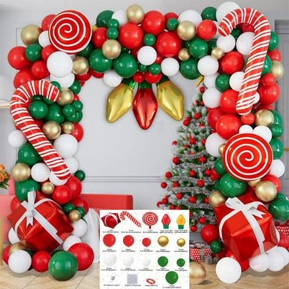 Christmas balloon garland kit, red and green festive balloon arch with starburst foils