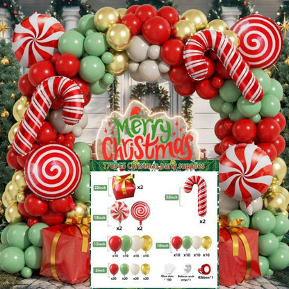 Christmas balloon garland kit, sage green and red garland with peppermint foils