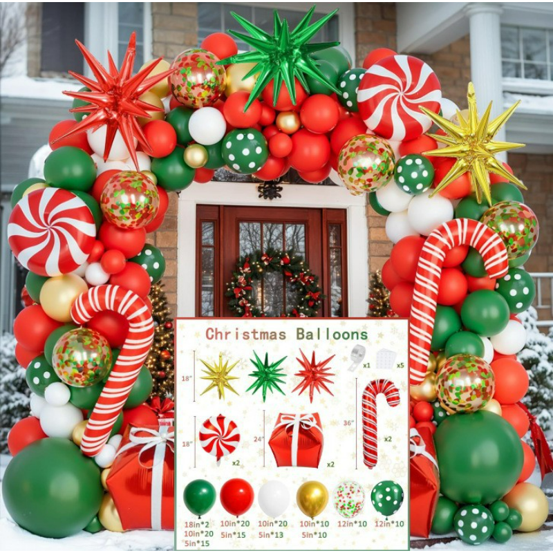 Christmas balloon arch kit, fireplace holiday balloon arch with candy cane foils