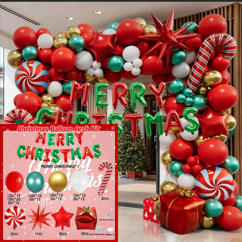 Christmas balloon arch kit, Merry Christmas banner with full balloon arch frame