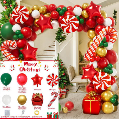 Christmas balloon garland kit, red and white candy cane arch with star foils