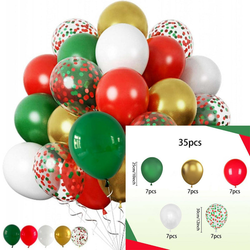 Christmas latex balloons, 35-piece red, green, white, and gold party balloons