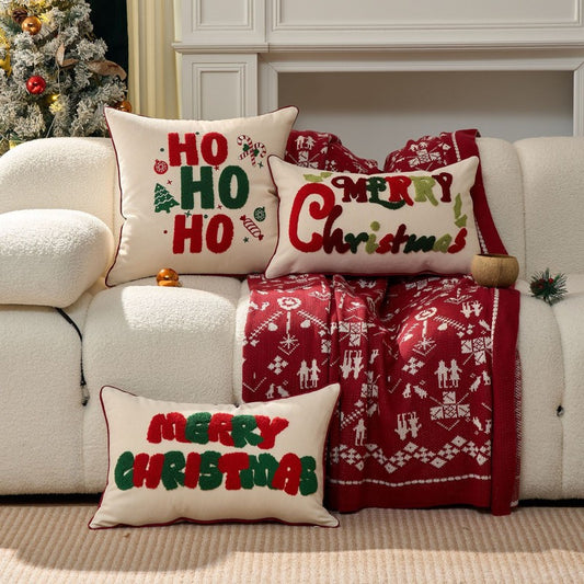 Red Snowflake Christmas Pillow Case – HOHOHO Embroidered Cushion Cover with Gingerbread Man, Holiday Home Decor & Gift for Family