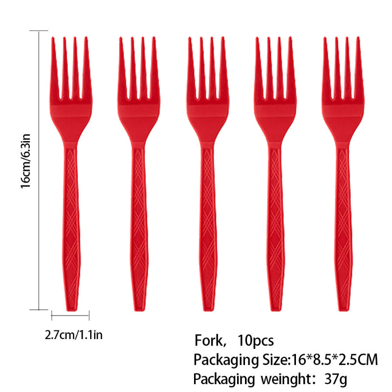 Christmas plastic forks, heavy-duty red party dining flatware 10-pack