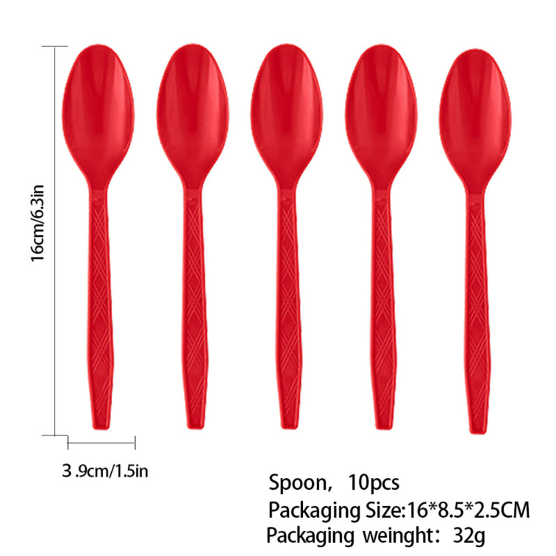 Christmas plastic spoons, heavy-duty red soup and dessert spoons 10-pack