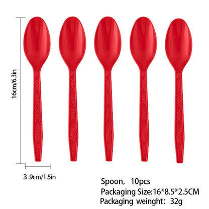 Christmas plastic spoons, heavy-duty red soup and dessert spoons 10-pack