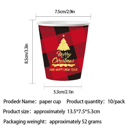 Christmas disposable paper cups, 10-pack hot and cold beverage drinkware