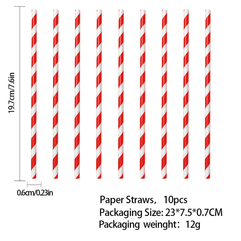 Christmas paper drinking straws, striped biodegradable party straws 10-pack