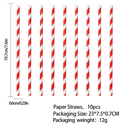 Christmas paper drinking straws, striped biodegradable party straws 10-pack