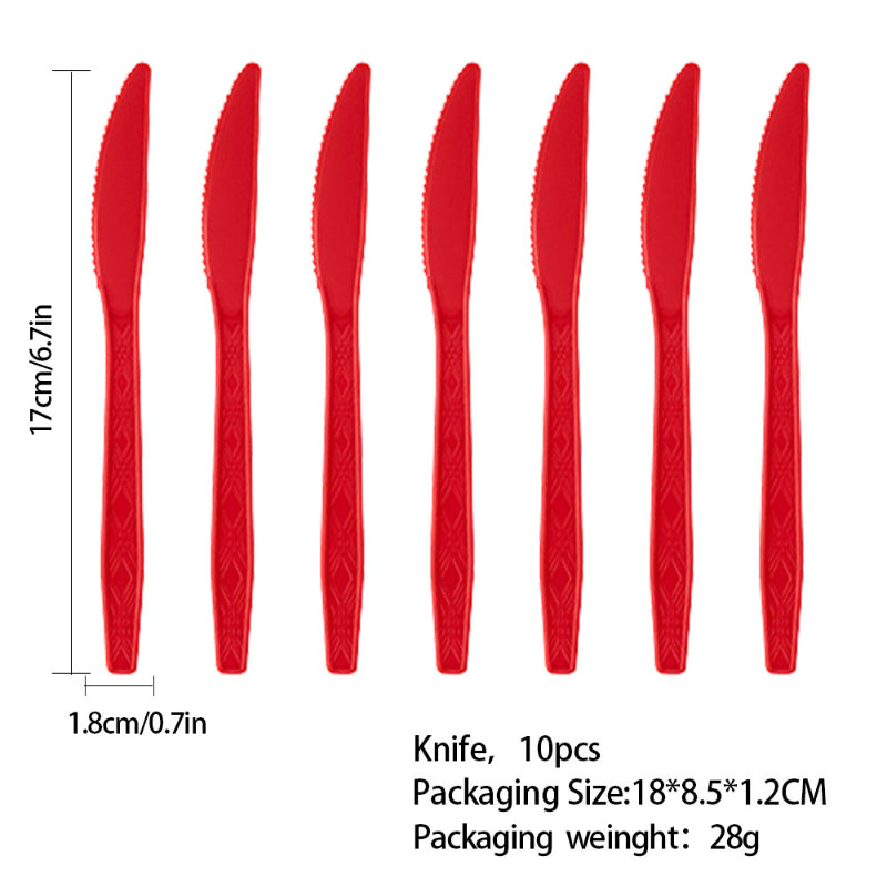 Christmas plastic knives, heavy-duty red disposable cutlery 10-pack