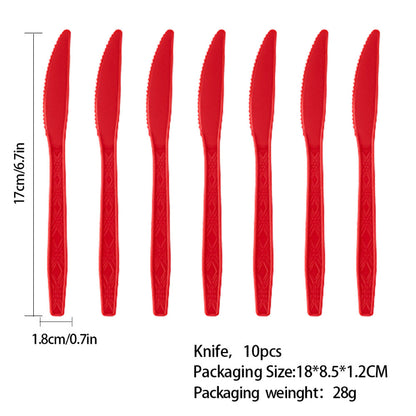 Christmas plastic knives, heavy-duty red disposable cutlery 10-pack