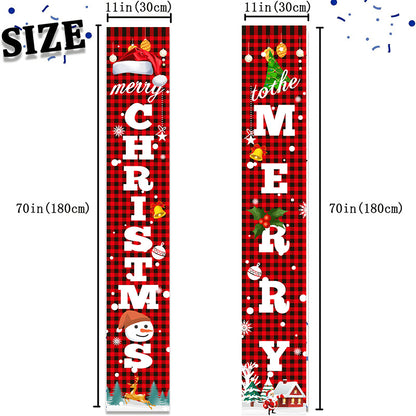 Merry Christmas porch banner with snowman, red