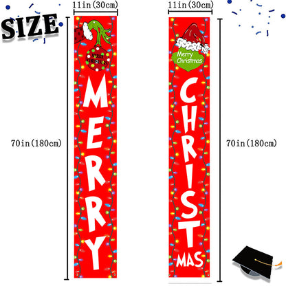Merry Christmas porch banner with green monster, red