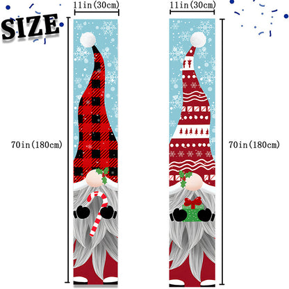 Plaid gnome Christmas porch banner, light blue