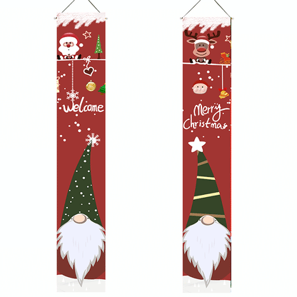 Gnome Welcome Merry Christmas porch banner, red