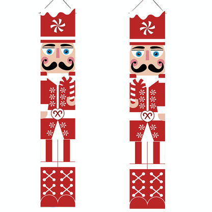 Nutcracker Christmas porch banner, red