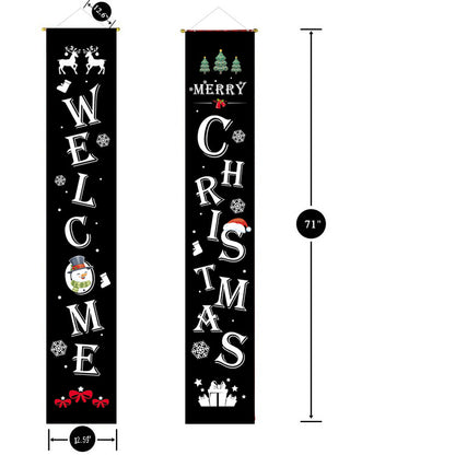 Welcome Merry Christmas porch banner, black