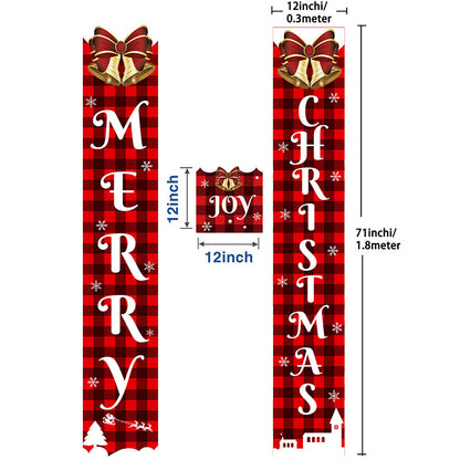 Merry Christmas porch banner, red plaid with bow