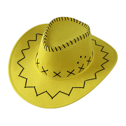 Classic felt cowboy hat in yellow with stitched brim