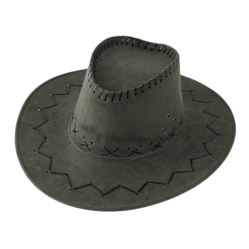 Classic felt cowboy hat in army green with stitched brim