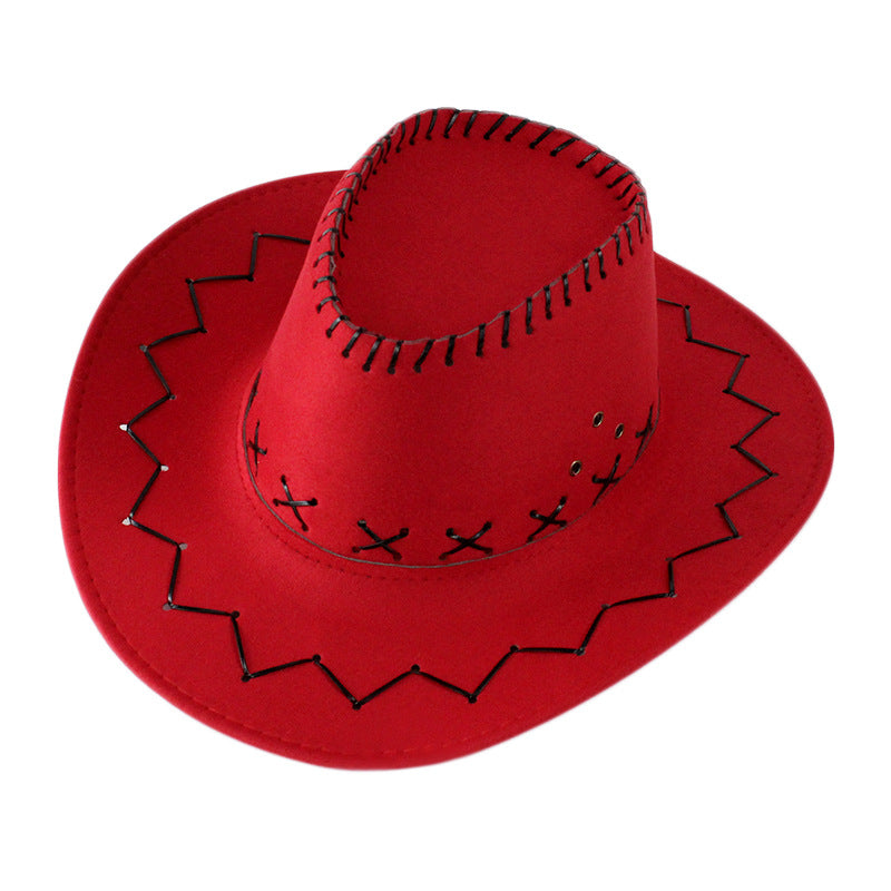Classic felt cowboy hat in red with stitched brim
