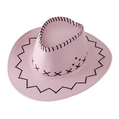 Classic felt cowboy hat in light pink white with stitched brim