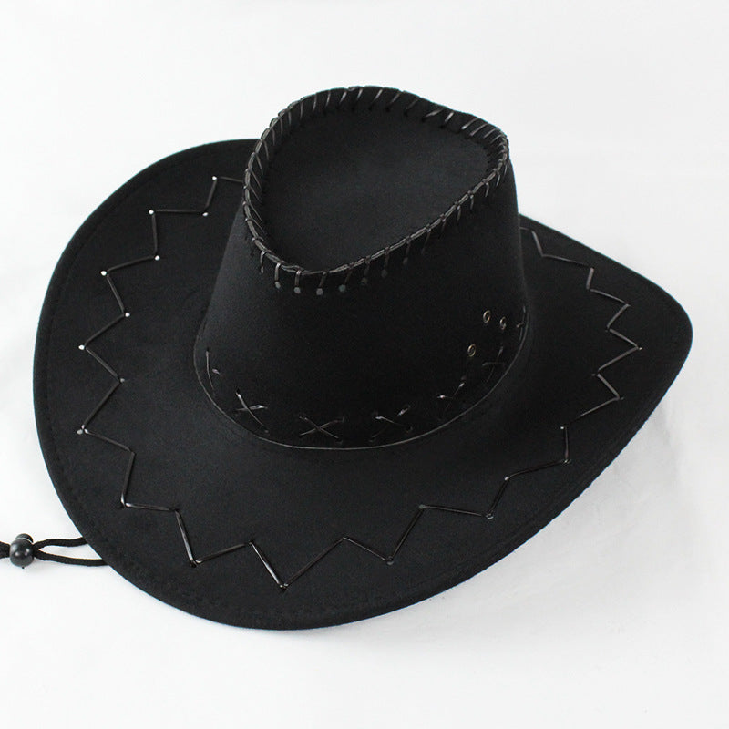 Classic felt cowboy hat in black with chin cord