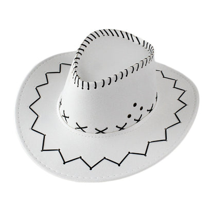 Classic felt cowboy hat in white with stitched brim