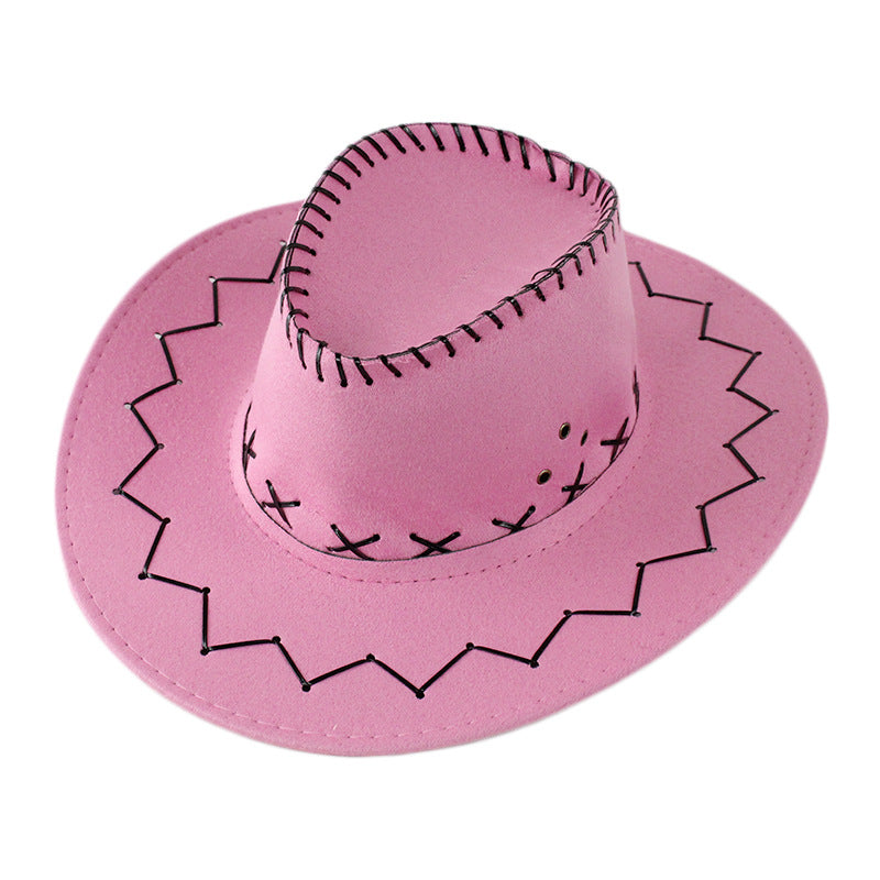 Classic felt cowboy hat in pink with stitched brim