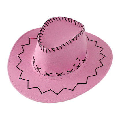 Classic felt cowboy hat in pink with stitched brim